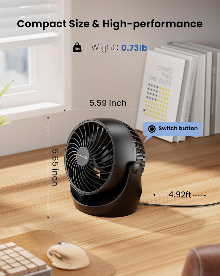 Gaiatop Tragbarer Tischventilator, 14 cm kleiner Elektrischer Ventilator mit 3 Geschwindigkeiten für