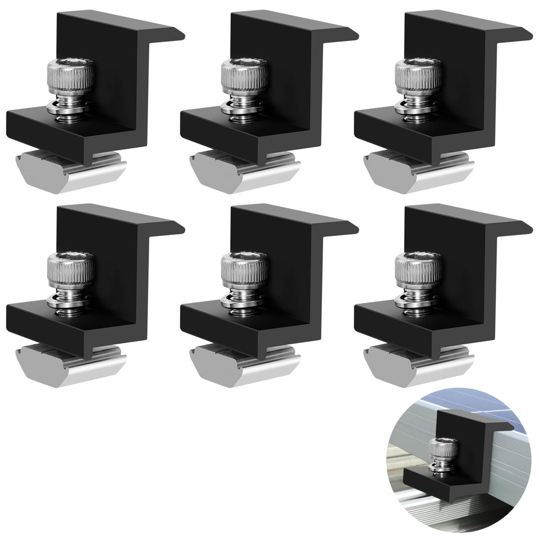 KIKIGOAL Zentralklemme 30mm Schwarz, 6pcs Solarpanel-Montage-Endklemmen-Kit, Solar-Endklemme einstel