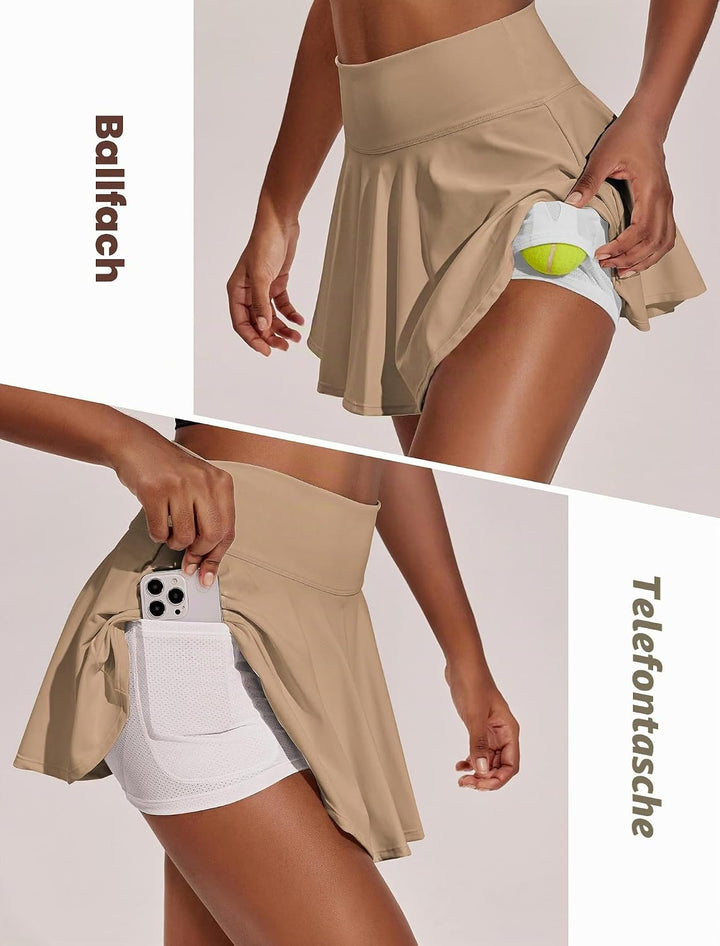 PINSPARK Tennisrock Damen Plissiert Tennis Skort Hohe Taille Golfrock mit Innenhose Shorts Faltenroc