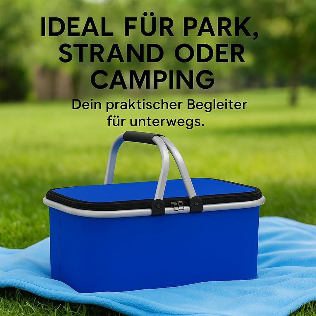 Kühltasche Gross 43x23x21 cm - Isolierte Picknickkorb Thermo mit Aluminiumrahmen - Kühlkorb für Büro