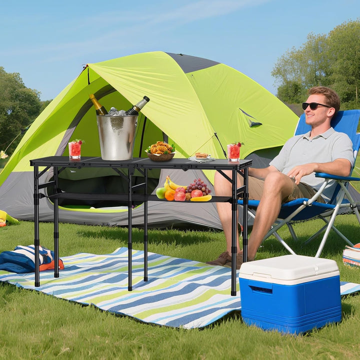 Anbte 4-Fach Campingtisch Klappbar 116x40cm, 3 Höhenverstellbar 26/48/70cm 116x40x70cm, 116x40x70cm