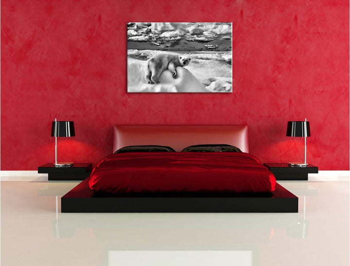 Pixxprint Eisbär auf Eisberg als Leinwandbild/Grösse: 100x70 / Wandbild/Kunstdruck/fertig bespannt,