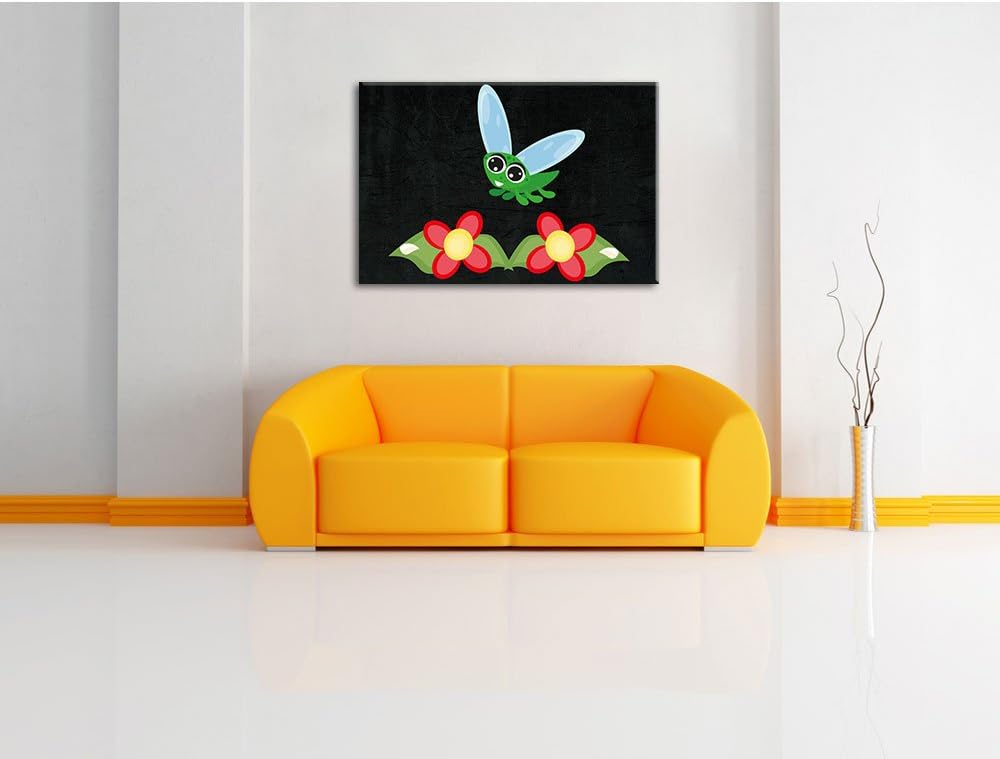 Pixxprint süsse Libelle mit Blumen als Leinwandbild/Grösse: 100x70 cm/Wandbild/Kunstdruck/fertig bes