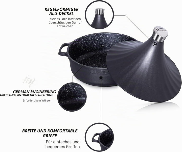 Tajine Topf Induktion 28cm / 4,2L – Marokkanischer Tagine Guss-Aluminium – Ofenfest &amp; für alle Herda