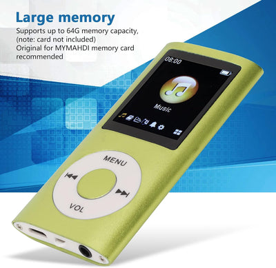 MP3 Player, 64 GB Tragbarer MP3 Player für Studenten, 1,8 Zoll LCD Bildschirm, Verlustfreier Sound,