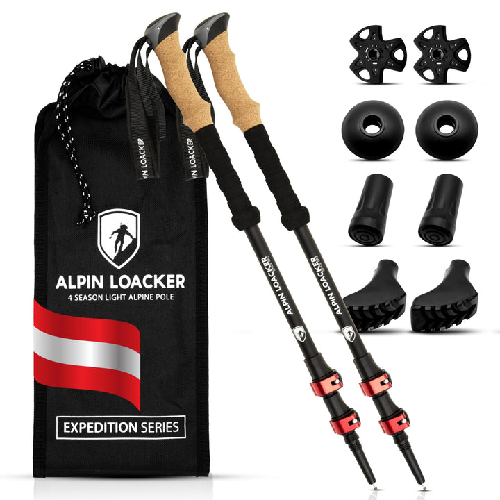 Alpin Loacker Teleskop Wanderstöcke Carbon &amp; Aluminium mit Korkgriff I Leichte Nordic Walking Stöcke