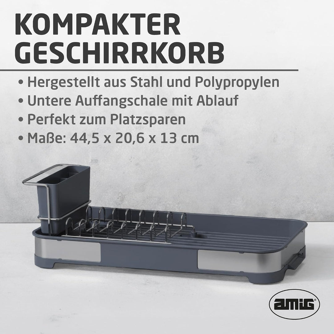 Amig - Geschirrabtropfer klein Siba - 44,5 x 20,6 x 13 cm - Edelstahl und Polypropylen - Farbe Grau