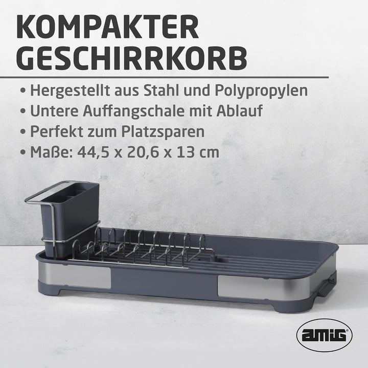 Amig - Geschirrabtropfer klein Siba - 44,5 x 20,6 x 13 cm - Edelstahl und Polypropylen - Farbe Grau