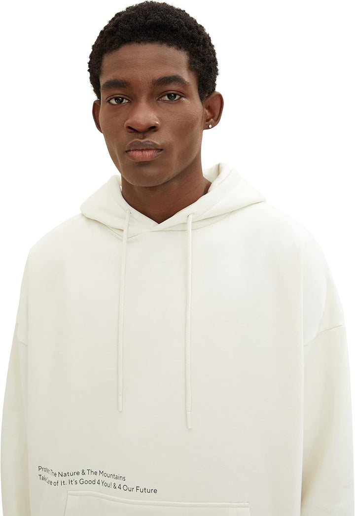 TOM TAILOR Denim Herren Oversized Hoodie Sweatshirt mit Rückenprint M 10338 - Soft Light Beige, M 10