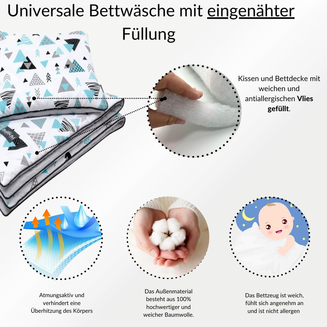 Bellochi Multifunktional Baby Decke Set - Doppelseitig Baby Bettwäsche 75x100 cm und Kissen 30x40cm