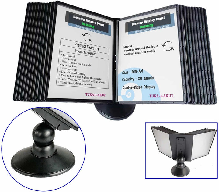 TUKA-i-AKUT 20 Sichttafeln Tisch-Sichttafel Aufsteller 360° Drehbar und Neigungswinkel Verstellbar,