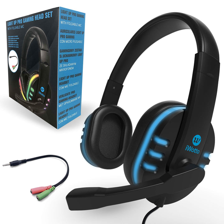 iWotto Gaming-Kopfhörer, Geräuschunterdrückung, Kopfhörer mit flexiblem Mikrofon, Bequeme RGB-Beleuc