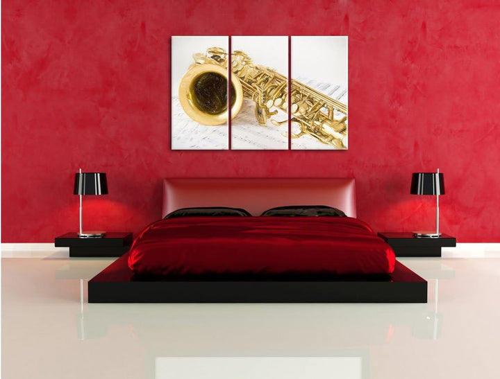Pixxprint Saxophon auf Notenpapier als Leinwandbild/Grösse: 3 Teilig (120x80) cm/Wandbild/Kunstdruck