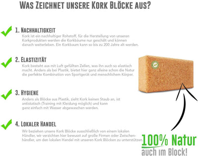 Yoga Block 2er SET Kork 100% Natur - Hatha Klotz auch für Anfänger Meditiation & Pilates, Fitness Zu