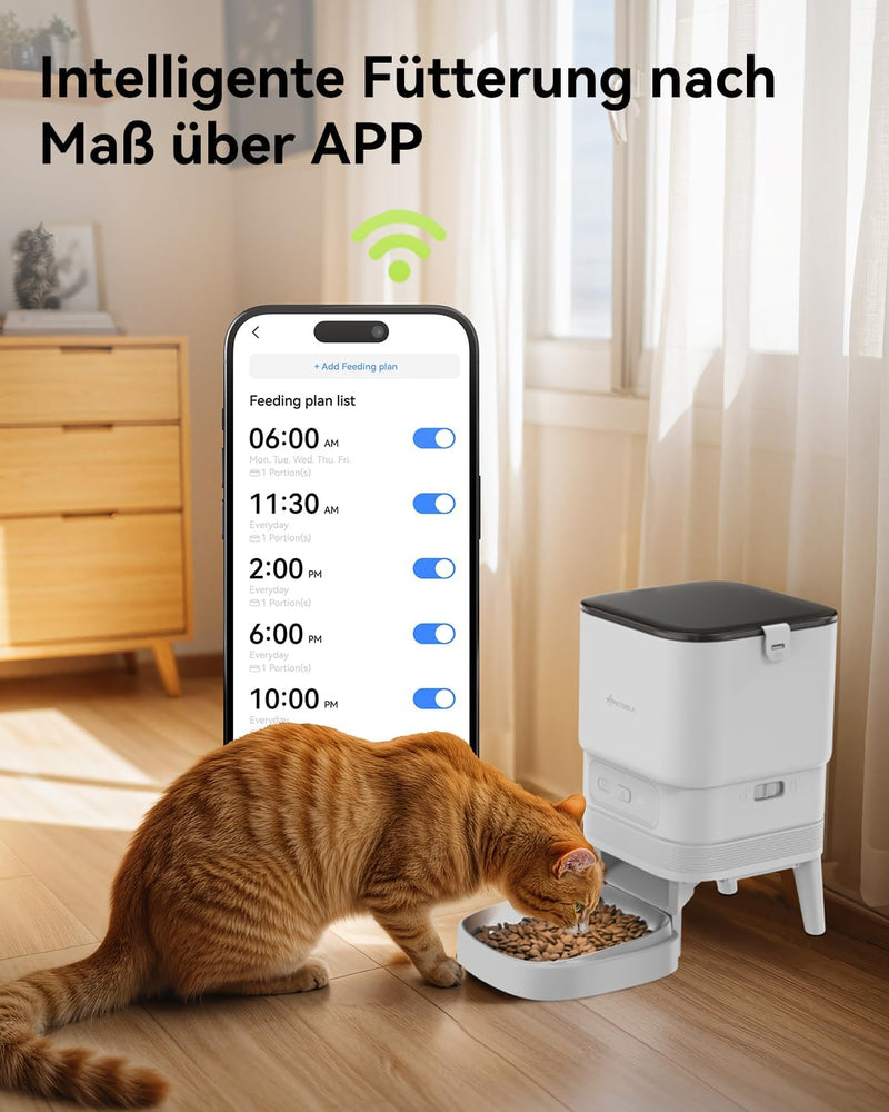 APETDOLA Futterautomat Katze, 2.4G WiFi Katzenfutter mit APP Steuerung, 5L Automatischer Futterspend