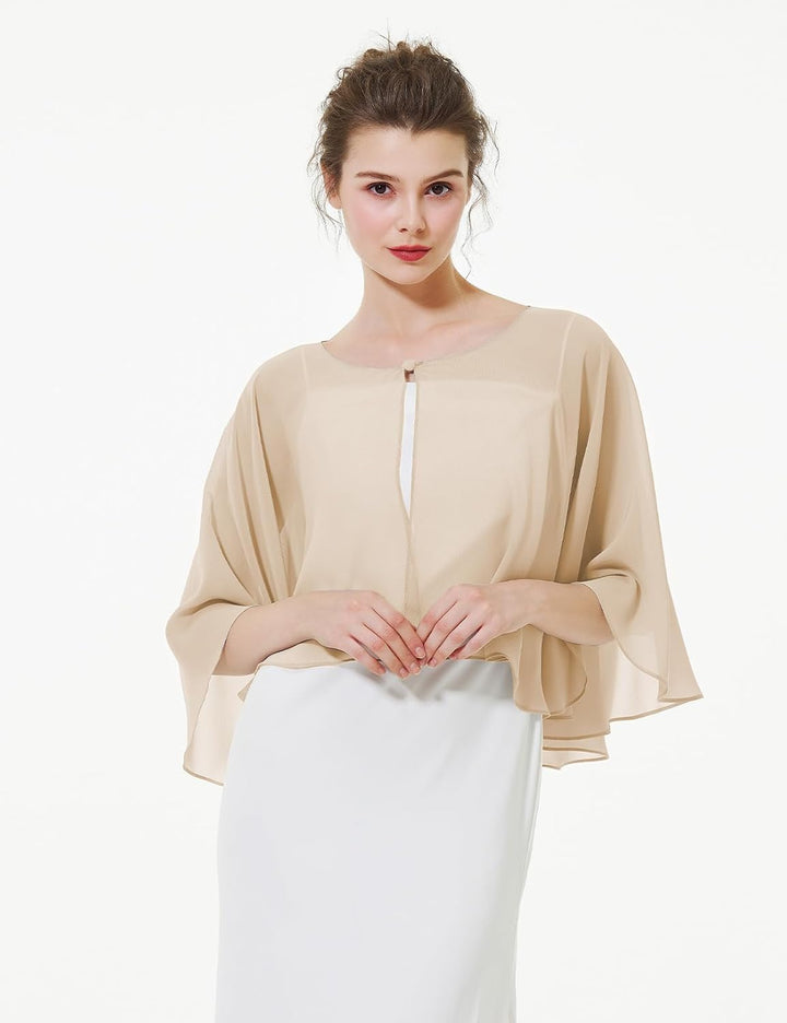 BEAUTELICATE Chiffon Stola Damen Festlich Chiffon Schal Cape Schultertuch mit Satinbesatz Ärmellos B