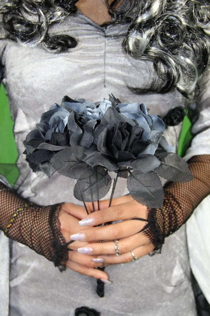 Foxxeo Gothik Geister Braut Damen Kostüm mit Schleier und Brautstrauss weisses Zombie Kleid Gotic Ha