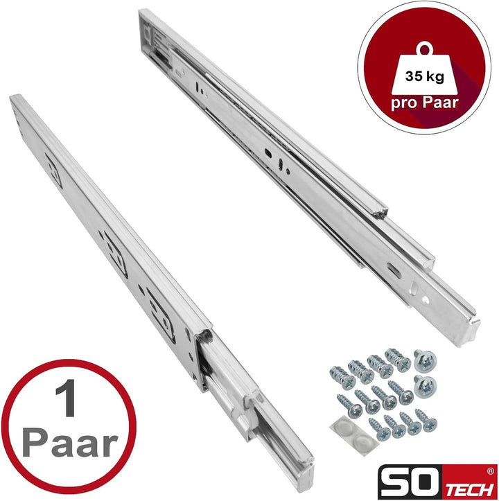 SOTECH 1 Paar Vollauszüge KV1-35-H45-L300-PP-MS 300 mm Push to Open, Traglast 35 kg, Schubladenschie