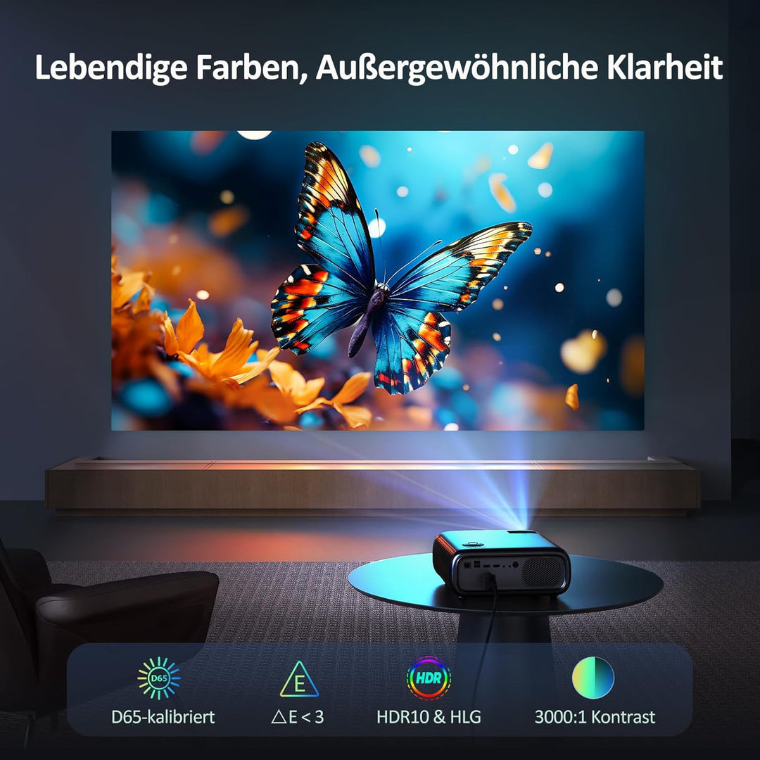 NexiGo PJ40 (Gen 3) Beamer mit WiFi und Bluetooth, kalibriert nach D65, nativem 1080P, 4K unterstütz