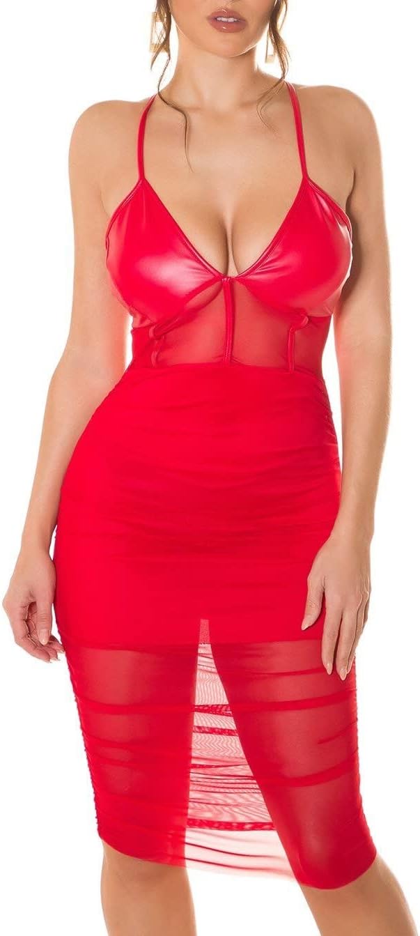 Party Träger Minikleid mit Mesh Detail Einheitsgrösse Rot, Einheitsgrösse Rot