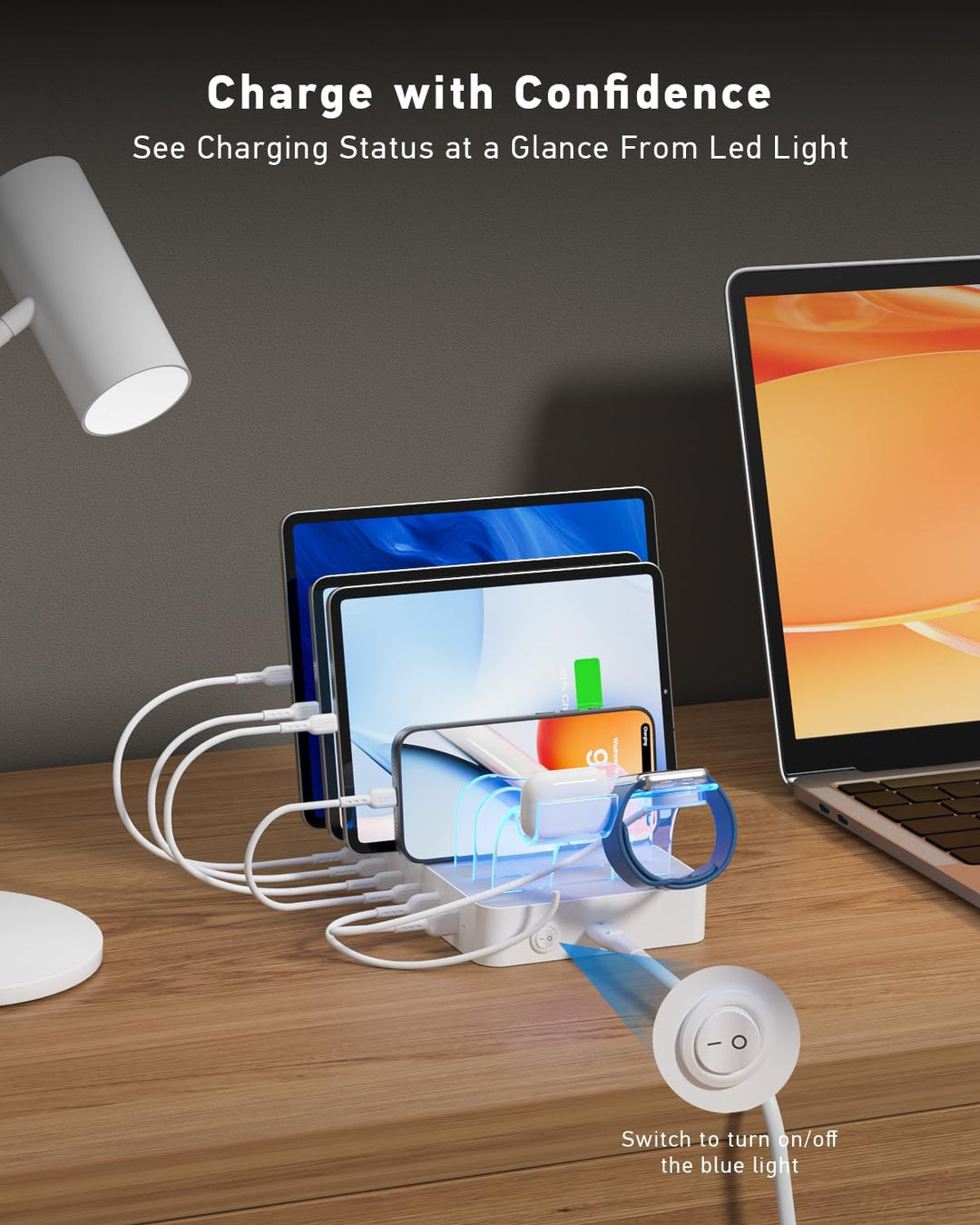 SooPii Premium 90W 6-Port USB C Ladestation für mehrere Geräte,Weiss Weiss 90W, Weiss 90W