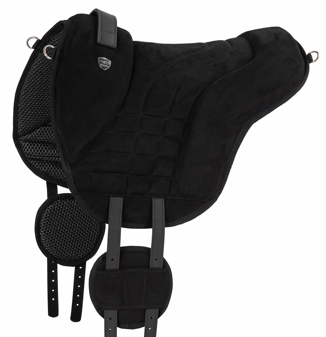 Equinate Reitpad Harper aus synthetischem Wildleder Pony Schwarz - Bareback Pad mit pflegeleichter N