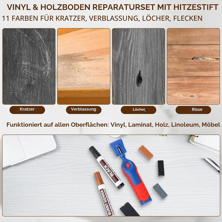 Laminat Reparaturset, 11 Farben Vinylboden Reparaturset mit Wärmestift Parkett Möbel Hartwachs Repar