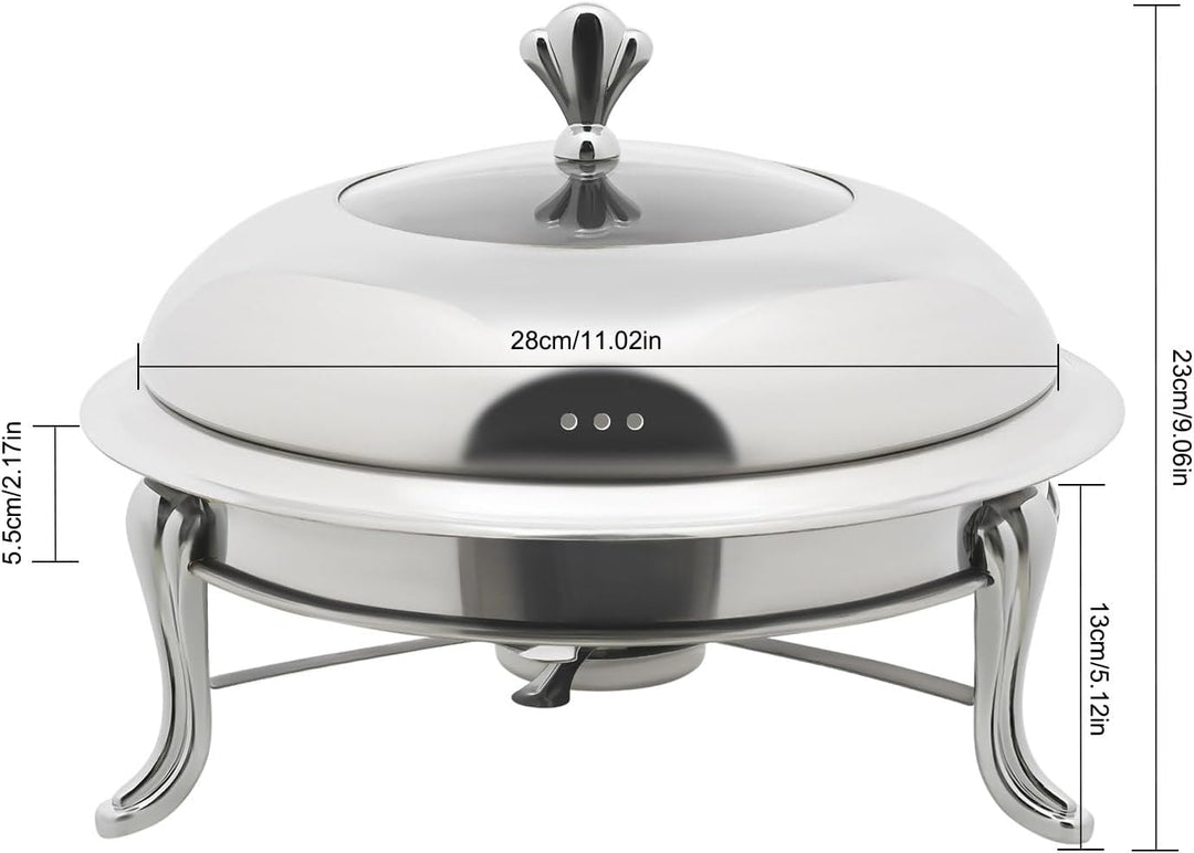Rund Chafing Dish 28cm Edelstahl Esszimmer Herd Chafing Dish Food Warmer ohne Ohren für Buffet-Resta