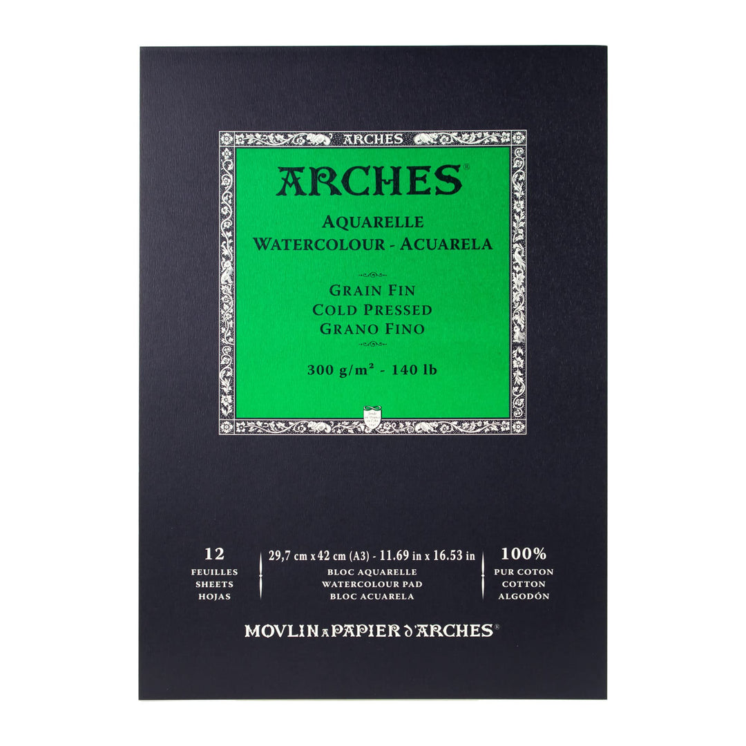 Arches 1795094 Aquarellpapier im Block (A3: 42 x 29,7 cm Kopfgeleimt 300g/m² Feinkorn) 12 Blatt natu