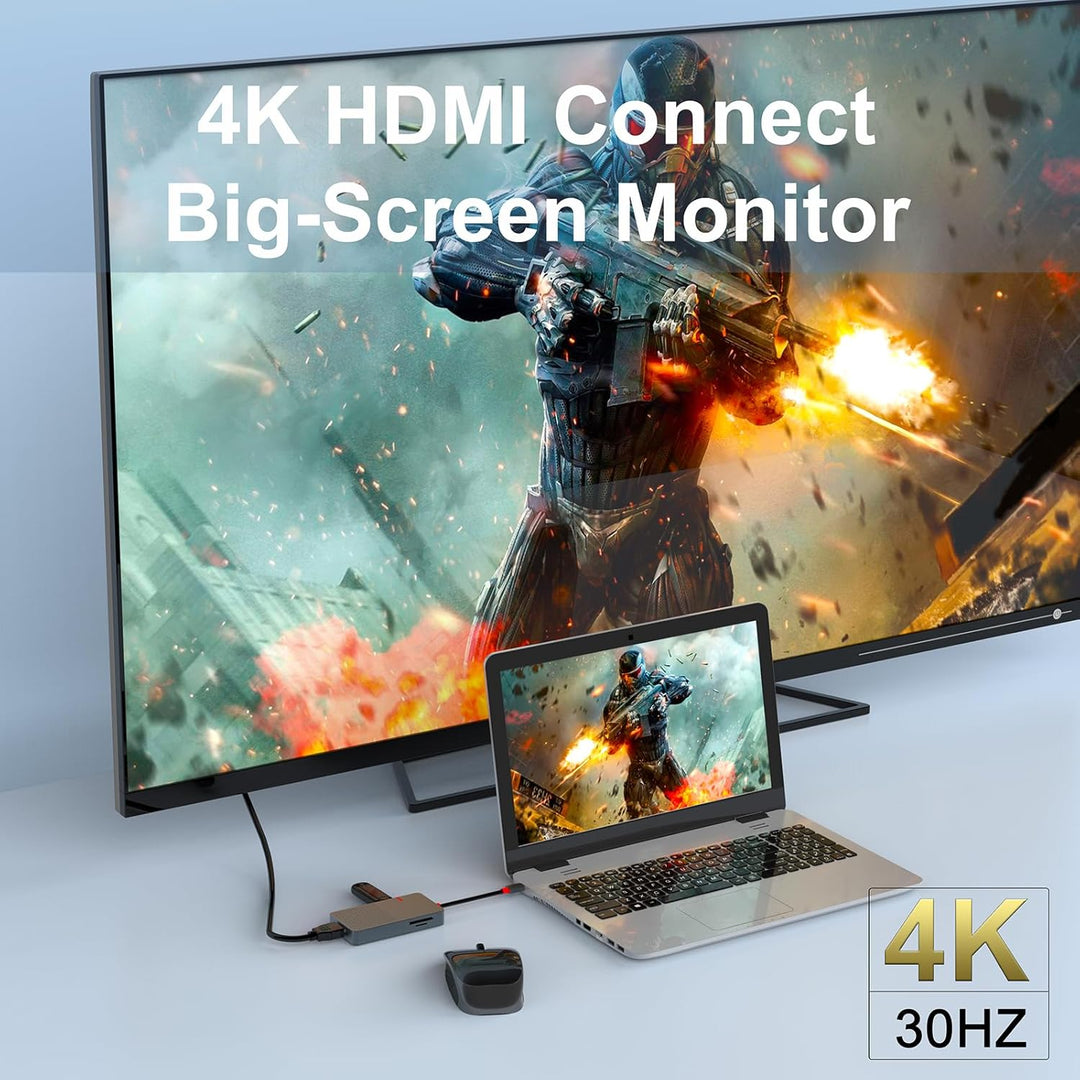 USB C Hub, 7 in 1 Laptop Docking Station，USB Verteiler with 4K HDMI, 3 Ports USB 3.0, TF/SD Kartenle