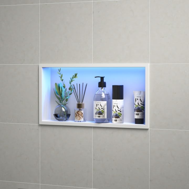 Wandnische Dusche Edelstahl mit RGB LED, Wandnische Bad Nische Duschnische Befliesbar mit Fernsteuer