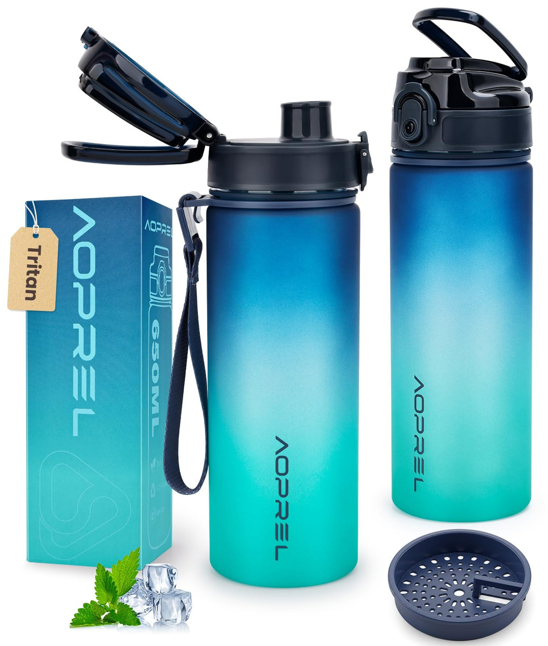 AOPREL Trinkflasche 650ML Mit Filter &amp; Zeitmarkierung, BPA-frei Tritan | Dichtung Auslaufsicher Wass