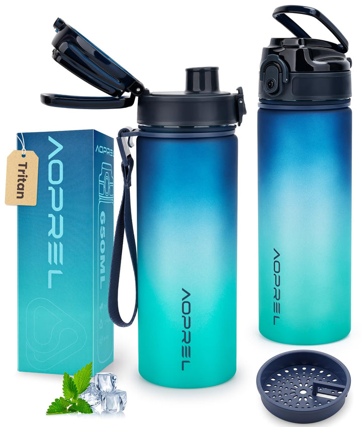 AOPREL Trinkflasche 650ML Mit Filter &amp; Zeitmarkierung, BPA-frei Tritan | Dichtung Auslaufsicher Wass