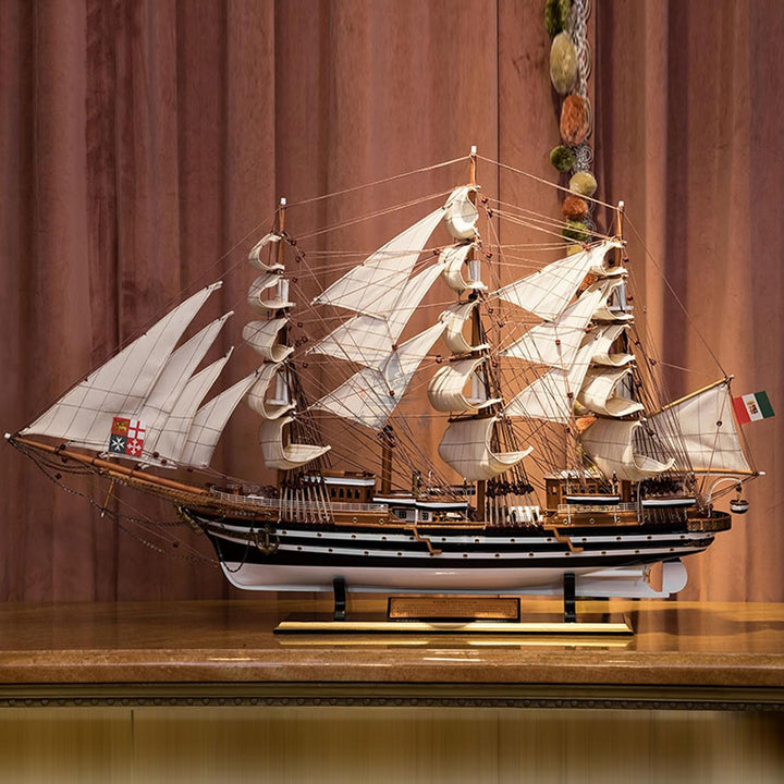 YLME Schiffsmodell aus Holz Amerigo Vespucci Segelboot Modell aus Massivholz Segelboot aus Holz Naut