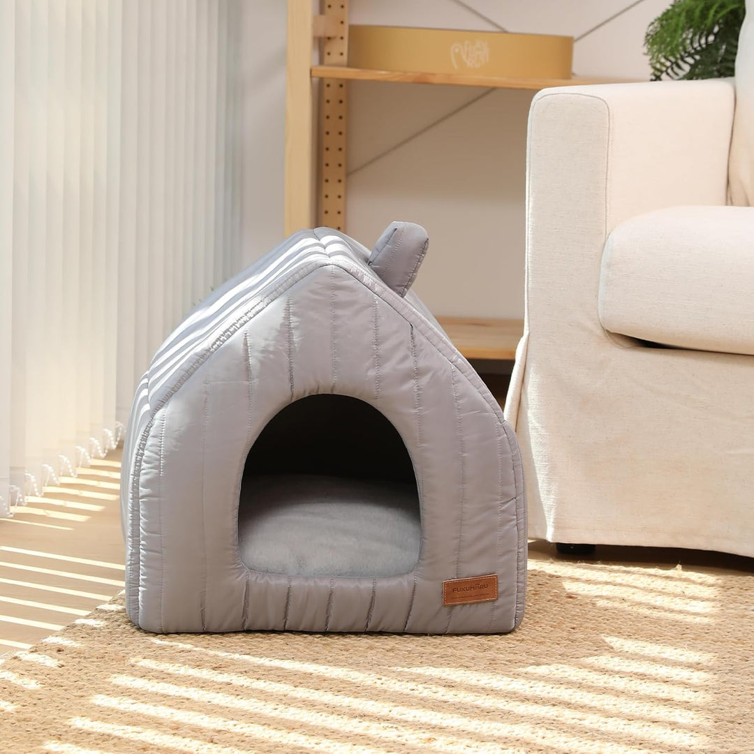 FUKUMARU Katzenbett grosse Katzen Katzenhöhle-43x43x45cm,Katzenhaus Indoor Mit abnehmbarem Katzenkis