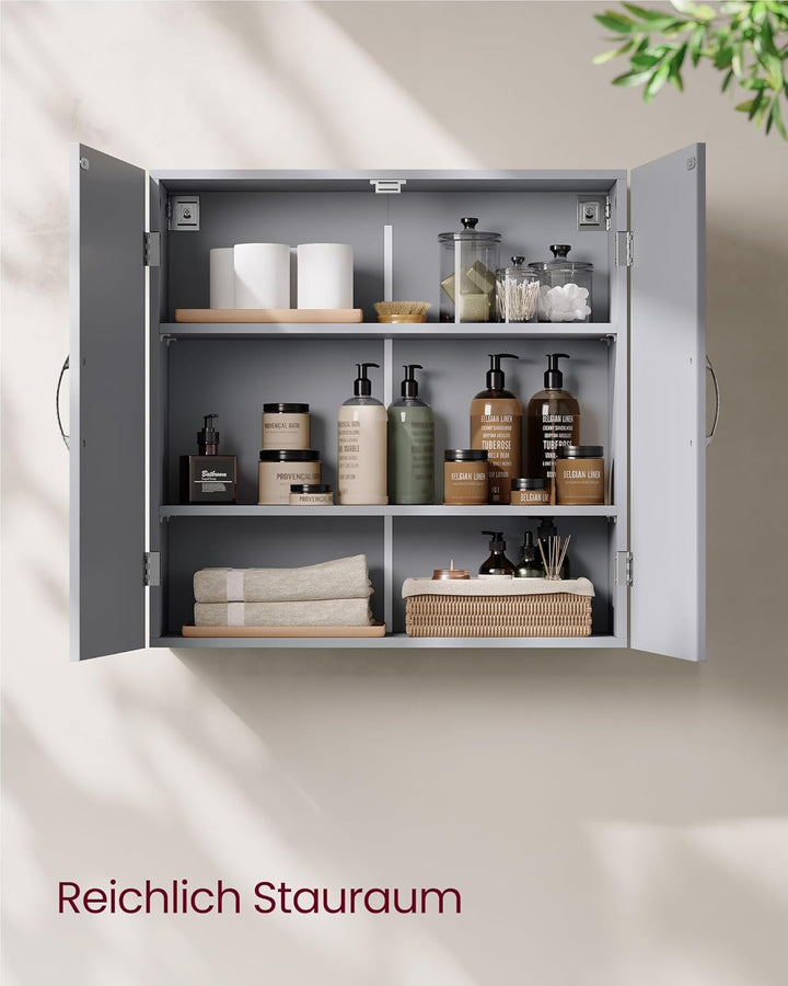 VASAGLE Badezimmerschrank, Badschrank, wandmontiert, 18 x 60 x 60 cm, Wandschrank mit verstellbaren