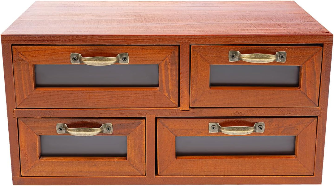 4 Stück Vintage Apothekerschrank Holz, 16 Schubladen mit Sichtfenster, Schreibtisch Organizer für Bü