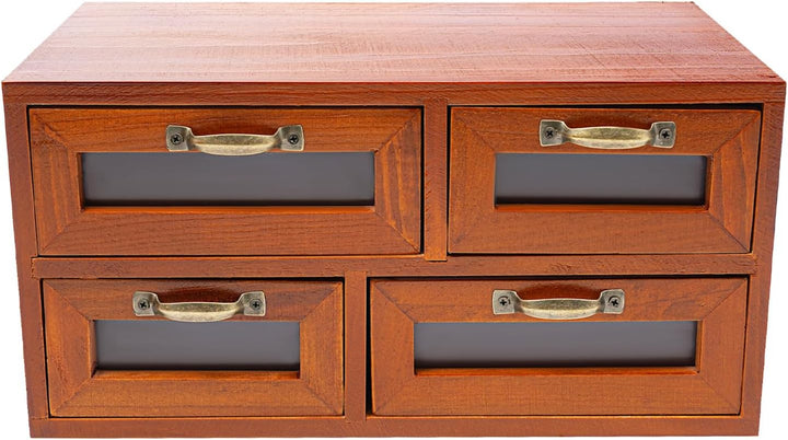 4 Stück Vintage Apothekerschrank Holz, 16 Schubladen mit Sichtfenster, Schreibtisch Organizer für Bü