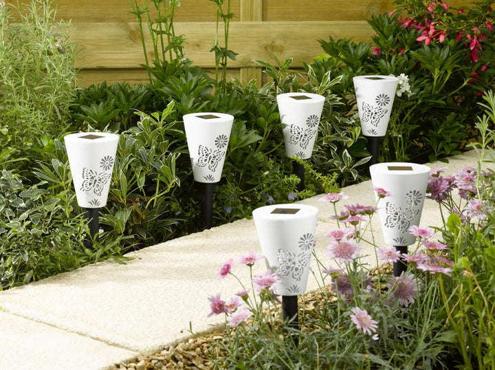 6 Stück Heringe Solar für Garten – Beleuchtung LED Schatten Schmetterlinge