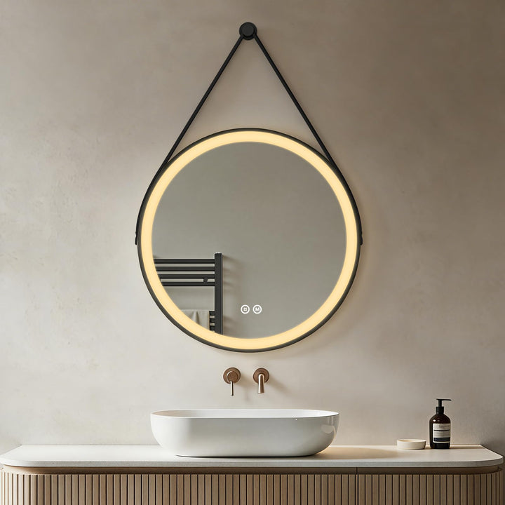 Heilmetz LED Badspiegel Rund 60cm, Spiegel mit Beleuchtung, 3 Lichtfarbe, Dimmbar, Touch-Schalter, B