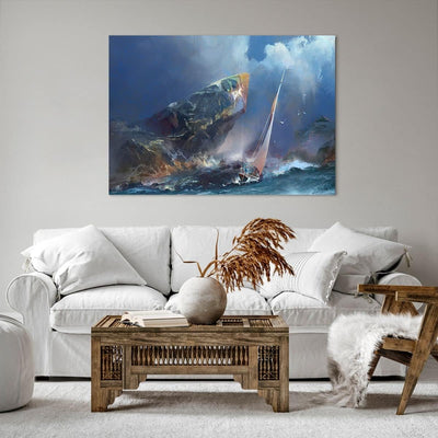 Bilder auf Leinwand 100x70cm Leinwandbild mit Rahmen Meer Segelboot Gross Wanddeko Bild Schlafzimmer