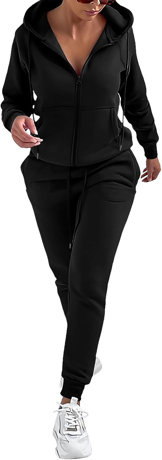 REORIA Damen Trainingsanzüge Warm Baumwolle Hausanzug Dicker Jogginganzug Set Langarmes Activewear W