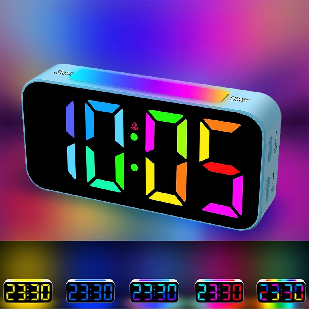 Lancoon Farbige Digitaluhr mit RGB Grossdisplay 8 Farboptionen Snooze Funktion Lautstärkeregler 12 2