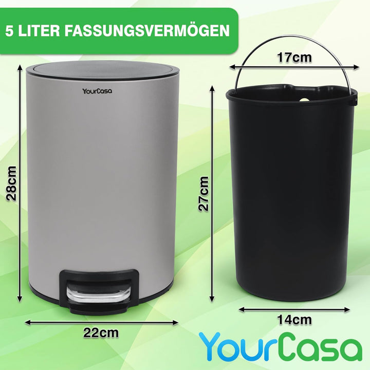 YourCasa Mülleimer Bad [5L] aus Edelstahl für Badezimmer [Softclose] - Badmülleimer Klein - Kosmetik