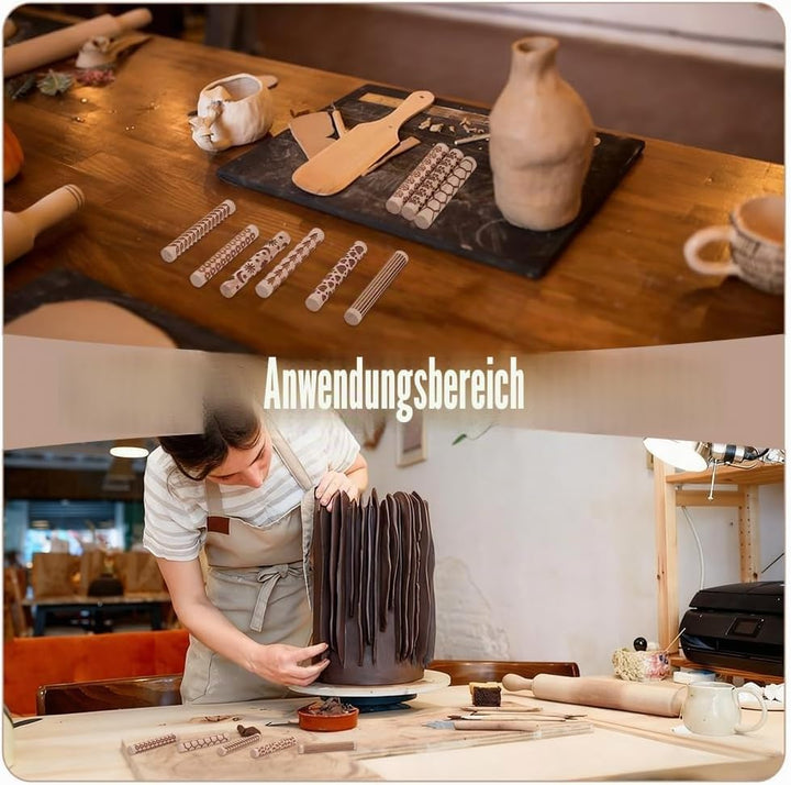 UNICRAFTALE 10 Stück 10 Stile Holz Texturwalzen Set Für Töpferkeramik Stempelroller Werkzeuge 10,2 c