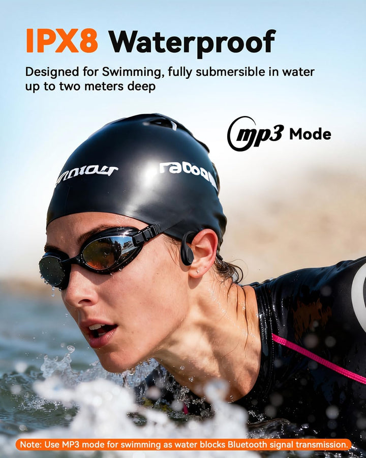 MONODEAL Knochenschall Kopfhörer Schwimmen Bluetooth 6.0 IPX8 Unterwasser 32G MP3 Open-Ear Bone Cond