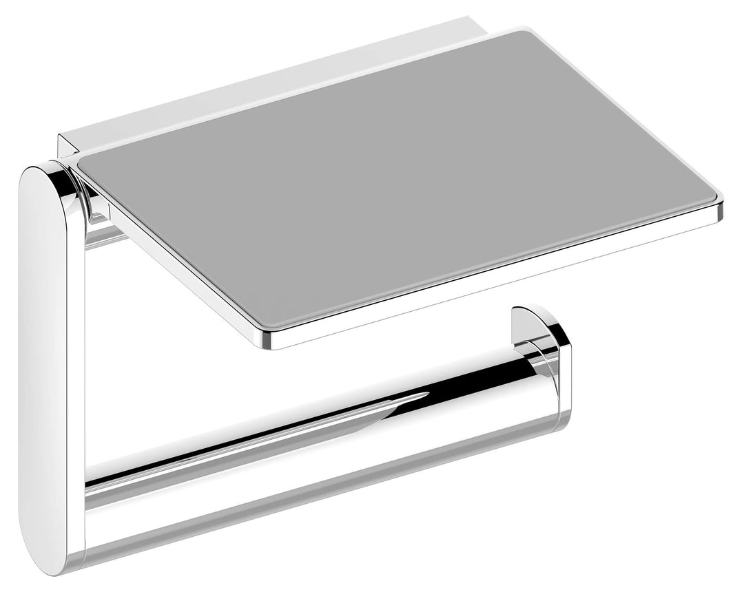 KEUCO Toilettenpapierhalter aus Metall Hochglanz-verchromt, Ablage, Anti-Rutsch-Einlage, WC-Rollenha