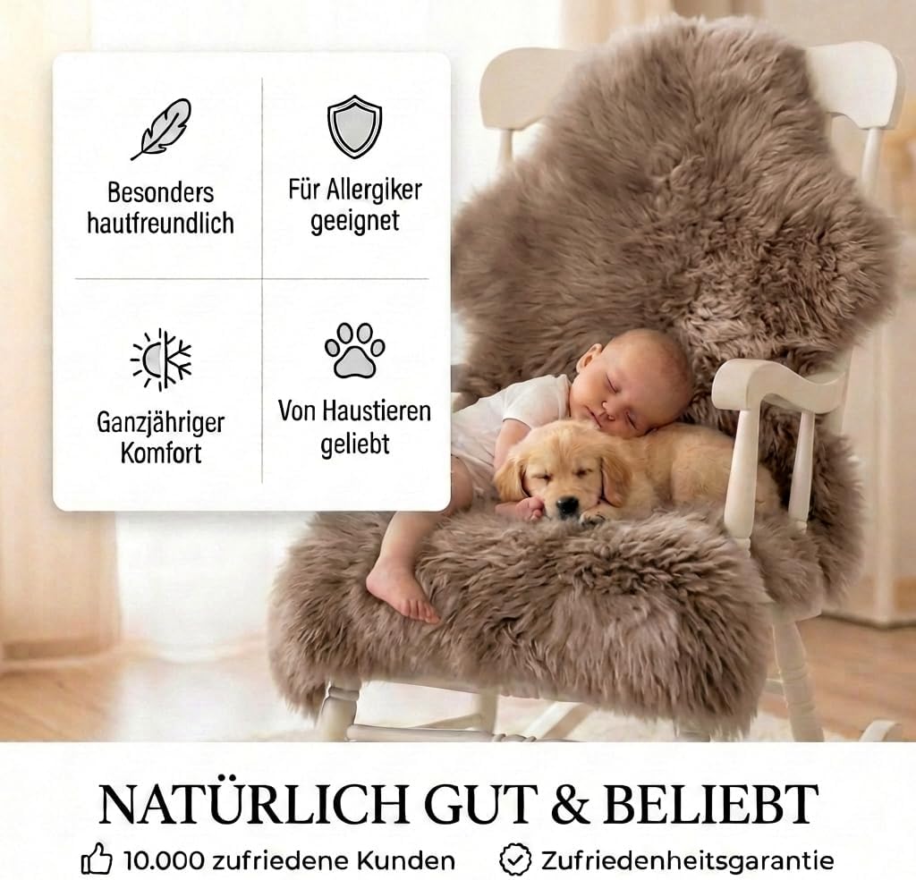 Premium Lammfell Schaffell von LANABEST. Echtes Fell mit ganz zarter Wolle. Kuschelfell, geruchsarm,