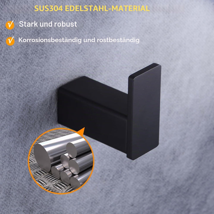 Handtuch/Kleiderhaken für Bad Küche Garage, Wandmontage, SUS 304 Edelstahl, schwarz, Beelee, BA8506B
