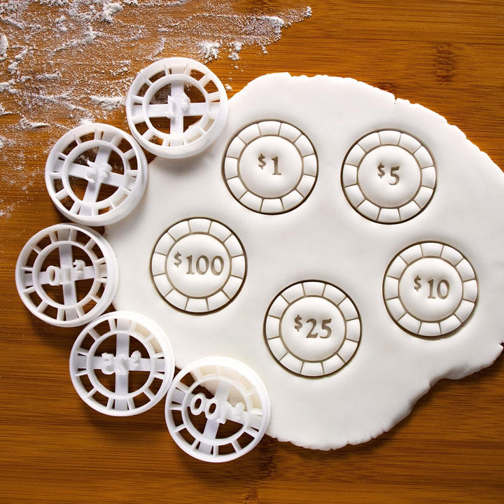 5er Set Pokerchips Ausstechformen (Formen: Wert 1, 5, 10, 25 und 100), 5 Teile, Bakerlogy